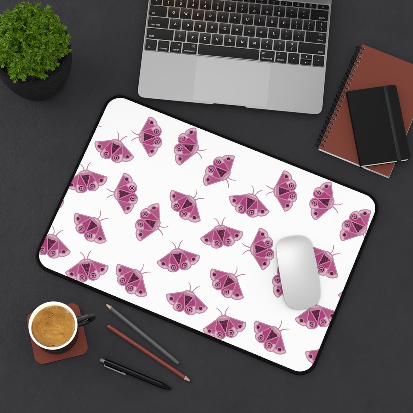 Pink Moth Desk Mat - Perfect for Home Office Decor, Gifts for Nature Lovers, Spring Vibes, Desk Accessories, Cute Office Supplies